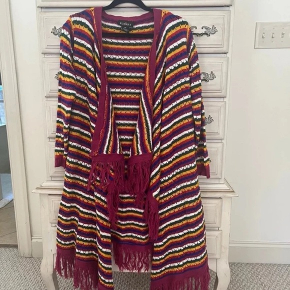 RUNWAY COLORFUL STRIPED FRINGE CARDIGAN PLUS SIZE 3X - Picture 2 of 6